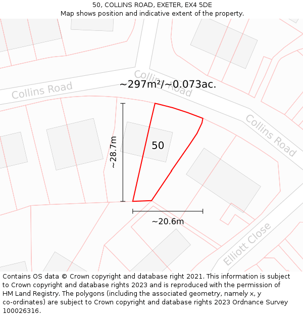 50, COLLINS ROAD, EXETER, EX4 5DE: Plot and title map