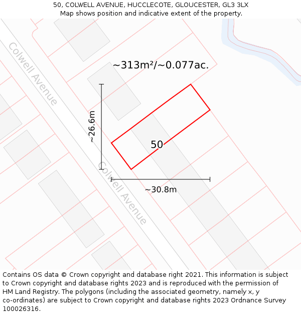 50, COLWELL AVENUE, HUCCLECOTE, GLOUCESTER, GL3 3LX: Plot and title map