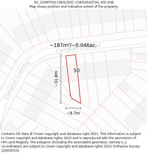 50, COMPTON CRESCENT, CHESSINGTON, KT9 2HB: Plot and title map