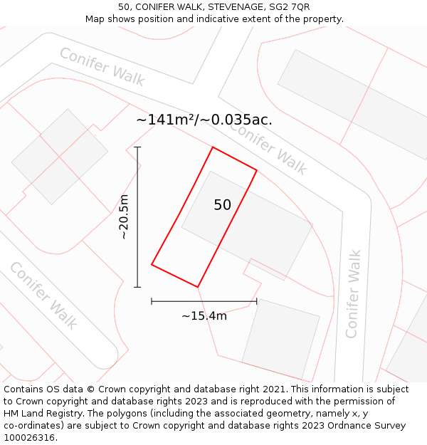 50, CONIFER WALK, STEVENAGE, SG2 7QR: Plot and title map