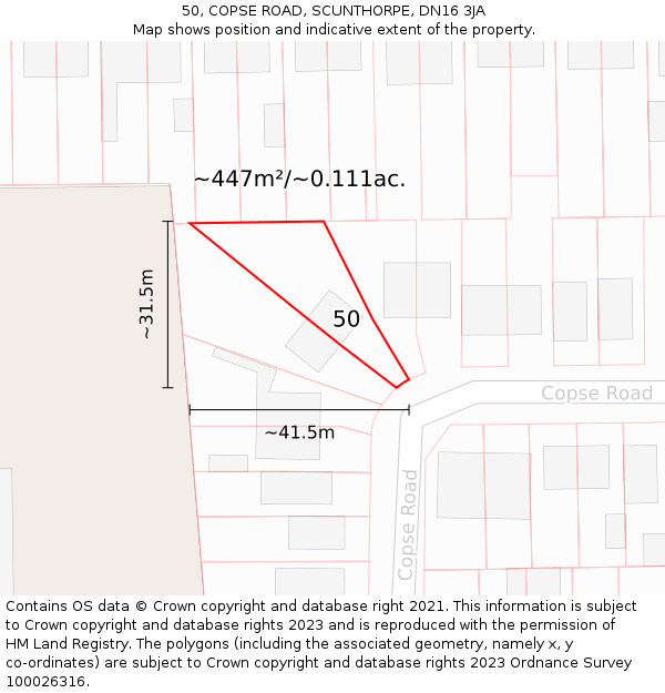50, COPSE ROAD, SCUNTHORPE, DN16 3JA: Plot and title map