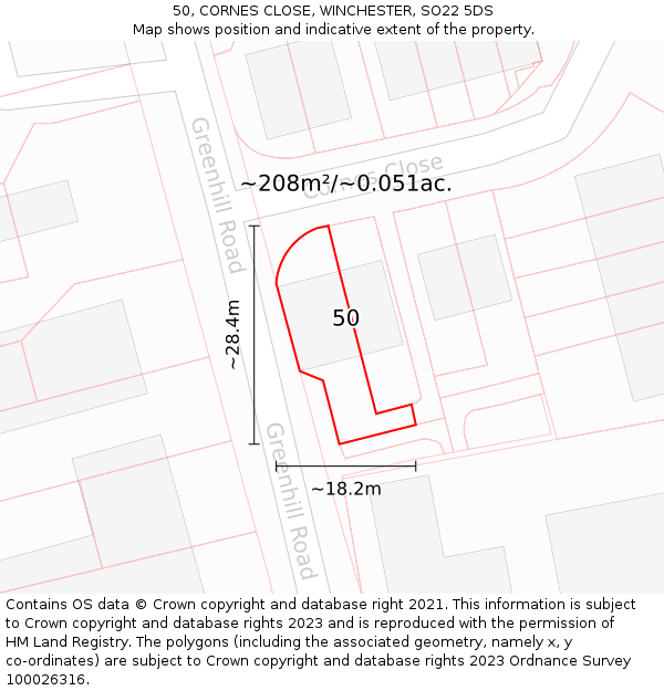 50, CORNES CLOSE, WINCHESTER, SO22 5DS: Plot and title map