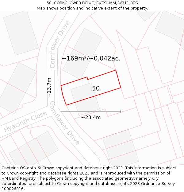 50, CORNFLOWER DRIVE, EVESHAM, WR11 3ES: Plot and title map
