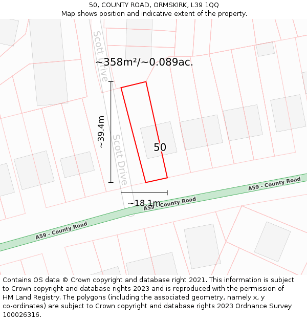 50, COUNTY ROAD, ORMSKIRK, L39 1QQ: Plot and title map