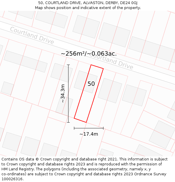 50, COURTLAND DRIVE, ALVASTON, DERBY, DE24 0GJ: Plot and title map