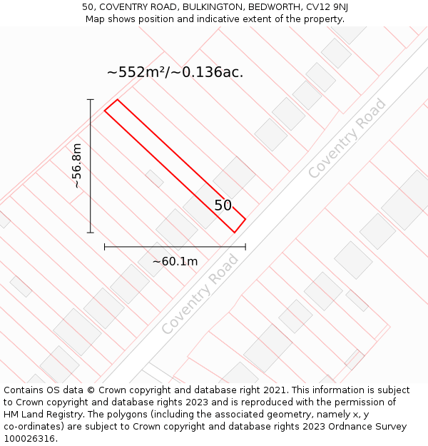 50, COVENTRY ROAD, BULKINGTON, BEDWORTH, CV12 9NJ: Plot and title map