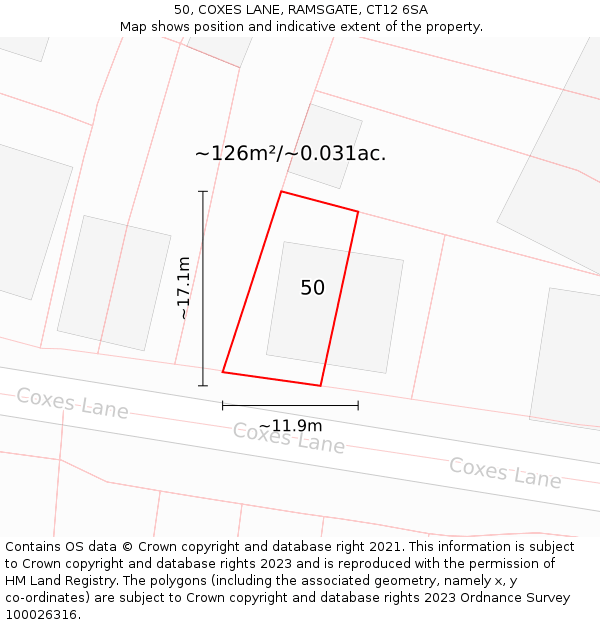 50, COXES LANE, RAMSGATE, CT12 6SA: Plot and title map
