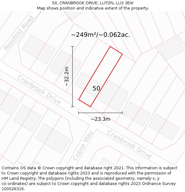 50, CRANBROOK DRIVE, LUTON, LU3 3EW: Plot and title map