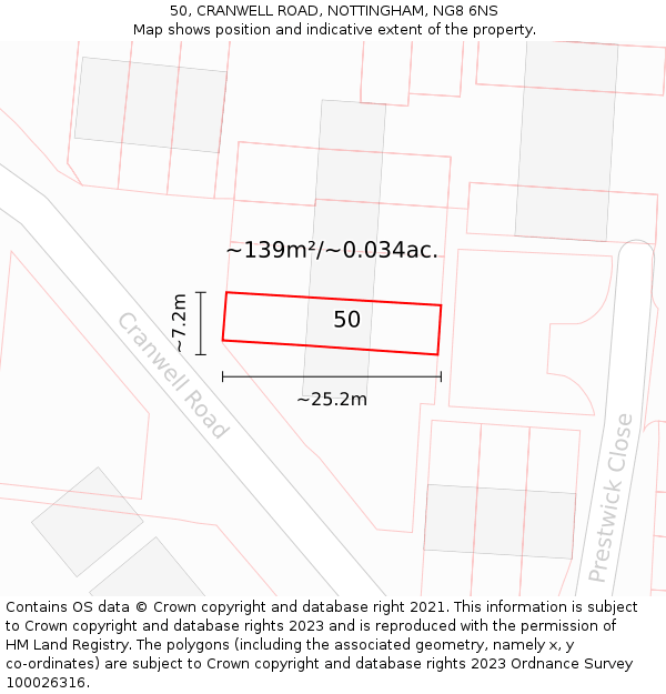 50, CRANWELL ROAD, NOTTINGHAM, NG8 6NS: Plot and title map