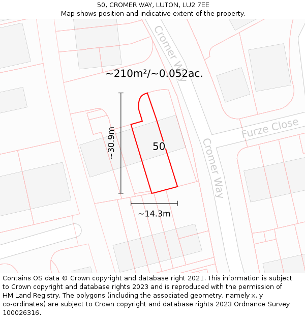 50, CROMER WAY, LUTON, LU2 7EE: Plot and title map