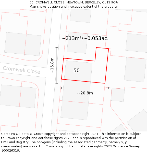 50, CROMWELL CLOSE, NEWTOWN, BERKELEY, GL13 9GA: Plot and title map