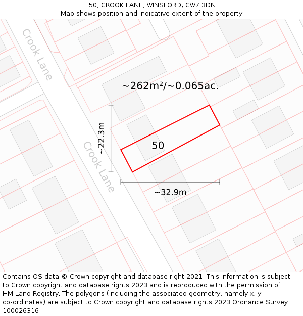 50, CROOK LANE, WINSFORD, CW7 3DN: Plot and title map