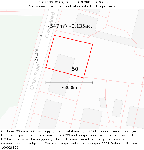 50, CROSS ROAD, IDLE, BRADFORD, BD10 9RU: Plot and title map