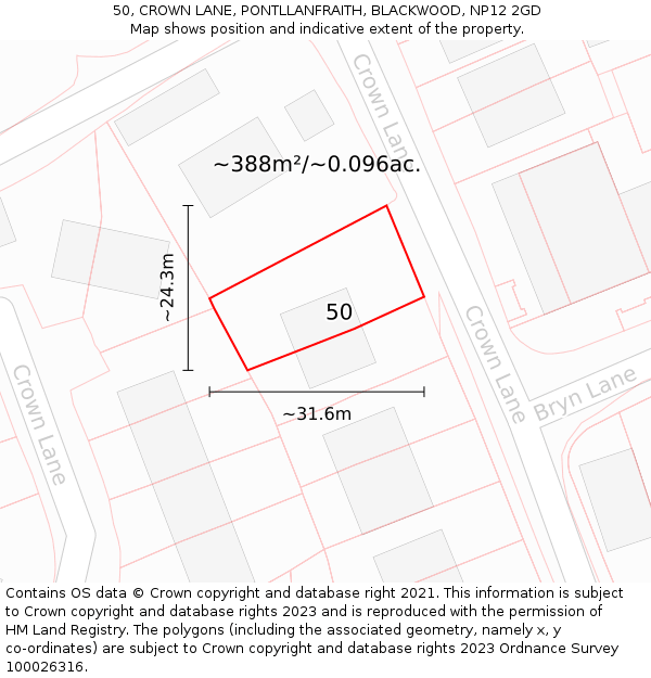 50, CROWN LANE, PONTLLANFRAITH, BLACKWOOD, NP12 2GD: Plot and title map