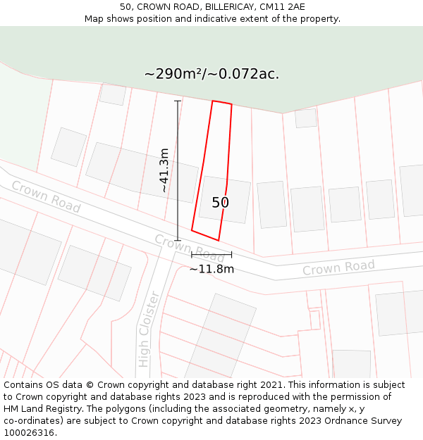 50, CROWN ROAD, BILLERICAY, CM11 2AE: Plot and title map