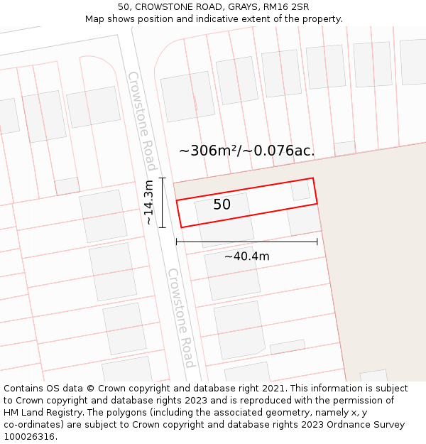 50, CROWSTONE ROAD, GRAYS, RM16 2SR: Plot and title map
