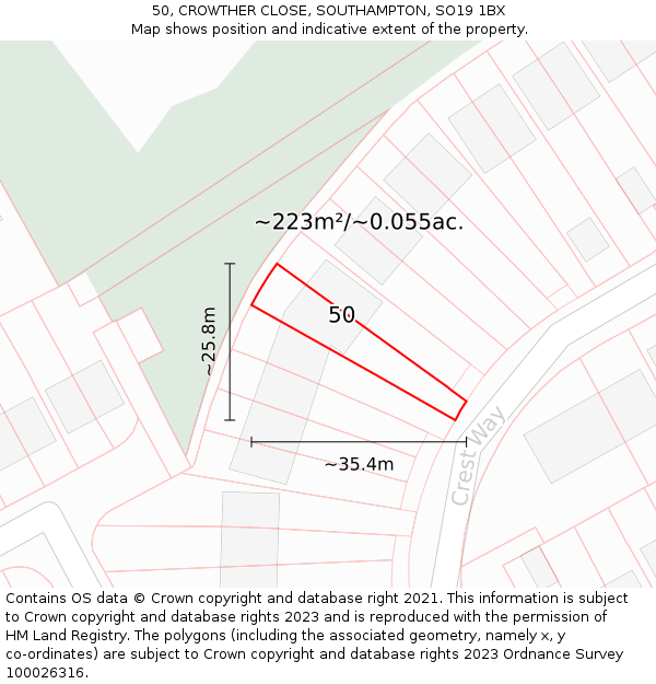 50, CROWTHER CLOSE, SOUTHAMPTON, SO19 1BX: Plot and title map