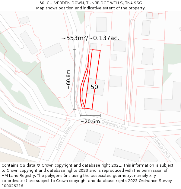 50, CULVERDEN DOWN, TUNBRIDGE WELLS, TN4 9SG: Plot and title map