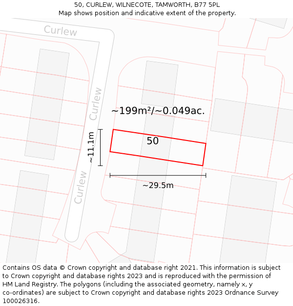 50, CURLEW, WILNECOTE, TAMWORTH, B77 5PL: Plot and title map