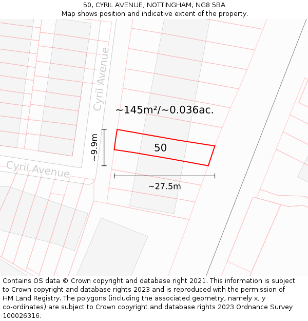 50, CYRIL AVENUE, NOTTINGHAM, NG8 5BA: Plot and title map