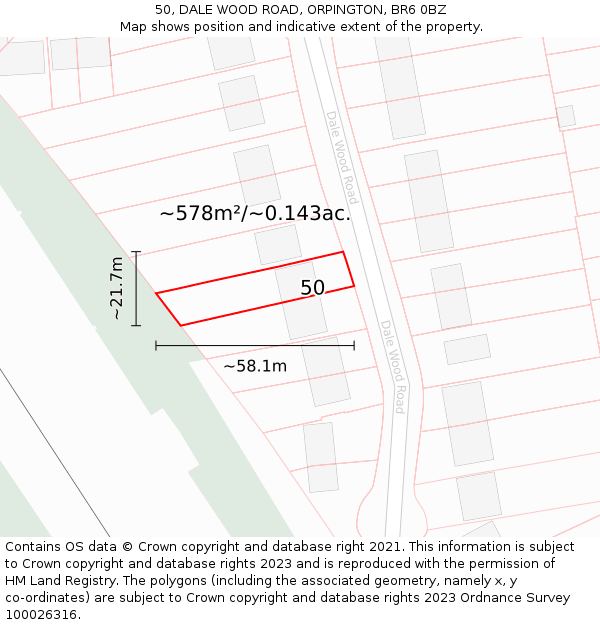 50, DALE WOOD ROAD, ORPINGTON, BR6 0BZ: Plot and title map