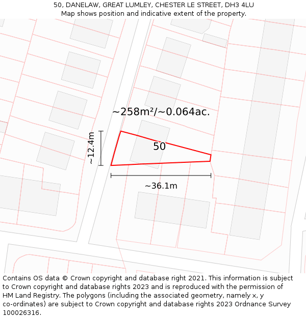 50, DANELAW, GREAT LUMLEY, CHESTER LE STREET, DH3 4LU: Plot and title map