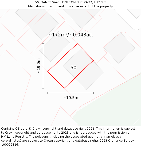 50, DANES WAY, LEIGHTON BUZZARD, LU7 3LS: Plot and title map