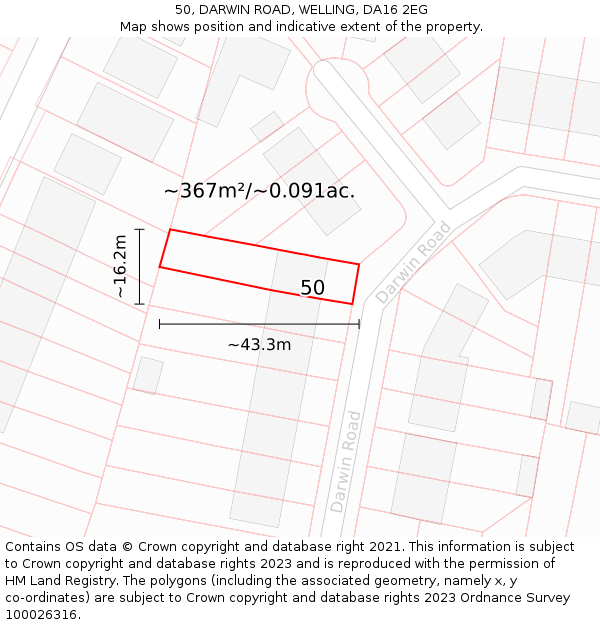 50, DARWIN ROAD, WELLING, DA16 2EG: Plot and title map