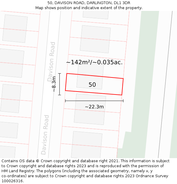 50, DAVISON ROAD, DARLINGTON, DL1 3DR: Plot and title map