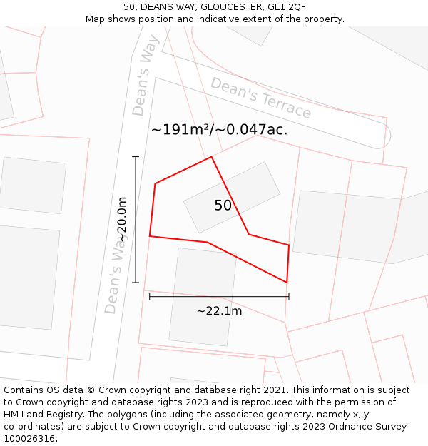 50, DEANS WAY, GLOUCESTER, GL1 2QF: Plot and title map
