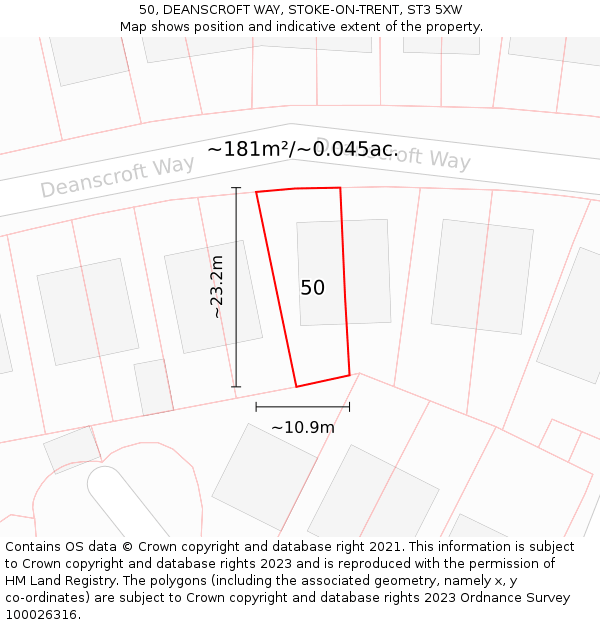 50, DEANSCROFT WAY, STOKE-ON-TRENT, ST3 5XW: Plot and title map