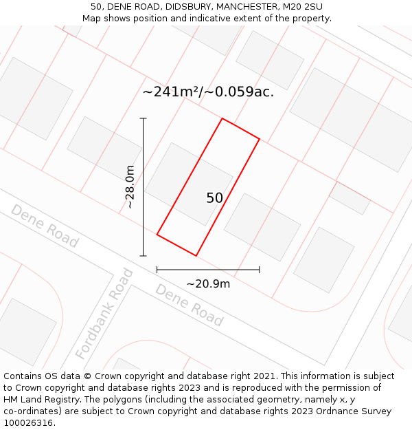 50, DENE ROAD, DIDSBURY, MANCHESTER, M20 2SU: Plot and title map