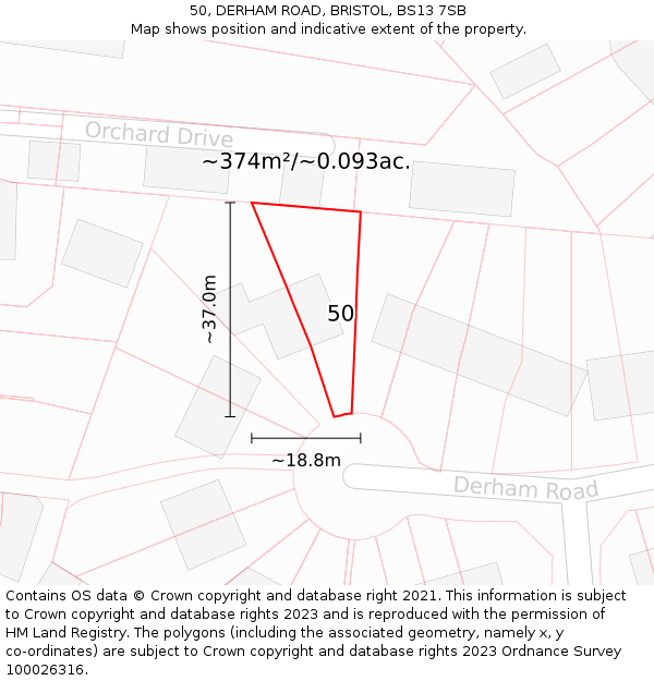 50, DERHAM ROAD, BRISTOL, BS13 7SB: Plot and title map