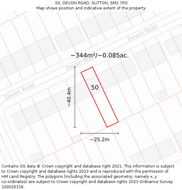 50, DEVON ROAD, SUTTON, SM2 7PD: Plot and title map