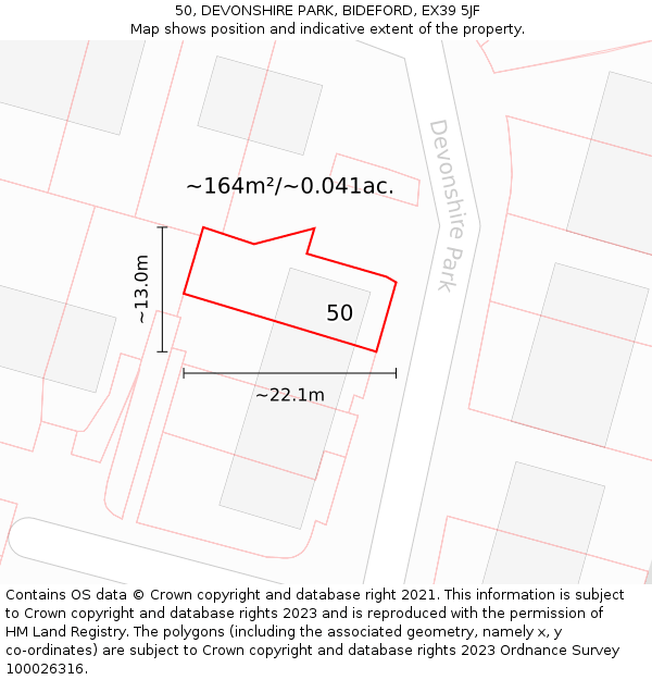 50, DEVONSHIRE PARK, BIDEFORD, EX39 5JF: Plot and title map