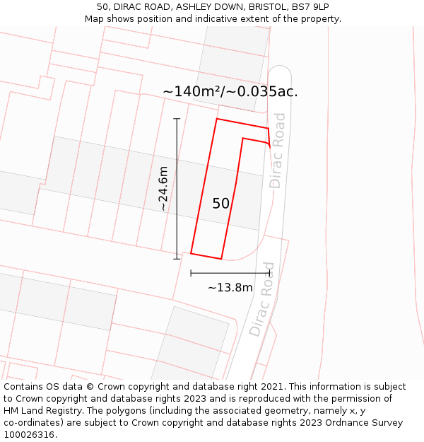 50, DIRAC ROAD, ASHLEY DOWN, BRISTOL, BS7 9LP: Plot and title map