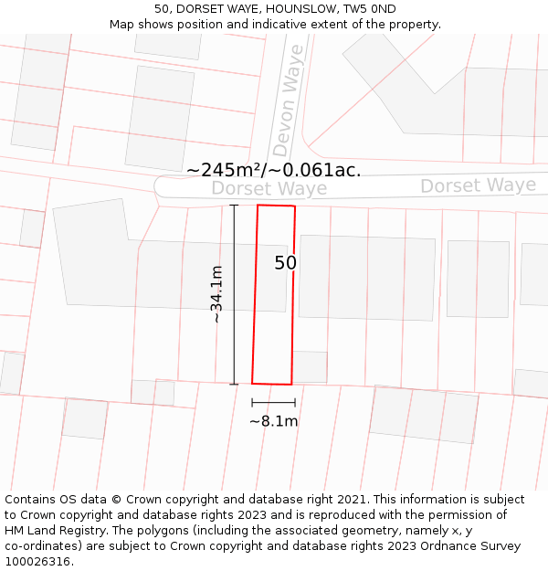 50, DORSET WAYE, HOUNSLOW, TW5 0ND: Plot and title map