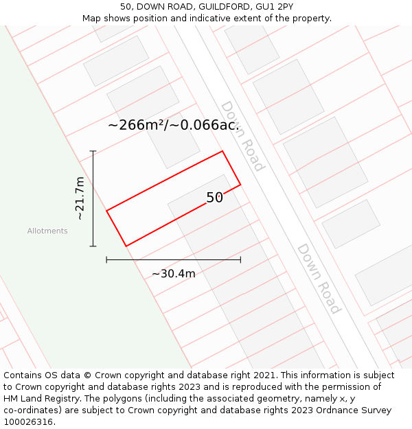 50, DOWN ROAD, GUILDFORD, GU1 2PY: Plot and title map