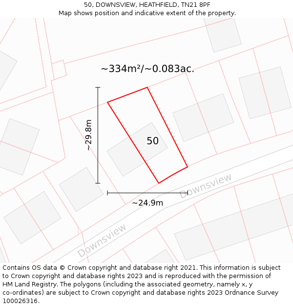 50, DOWNSVIEW, HEATHFIELD, TN21 8PF: Plot and title map