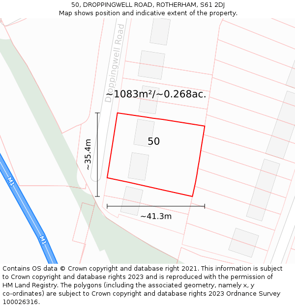 50, DROPPINGWELL ROAD, ROTHERHAM, S61 2DJ: Plot and title map