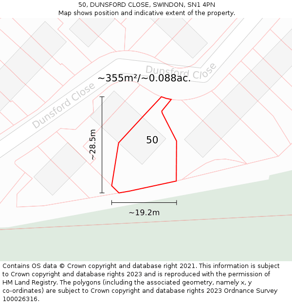 50, DUNSFORD CLOSE, SWINDON, SN1 4PN: Plot and title map