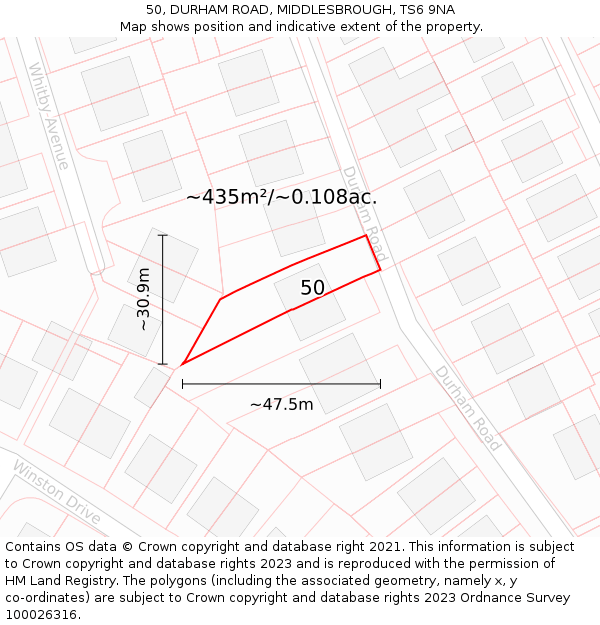 50, DURHAM ROAD, MIDDLESBROUGH, TS6 9NA: Plot and title map