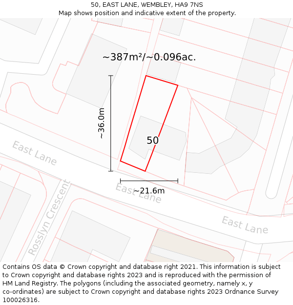 50, EAST LANE, WEMBLEY, HA9 7NS: Plot and title map