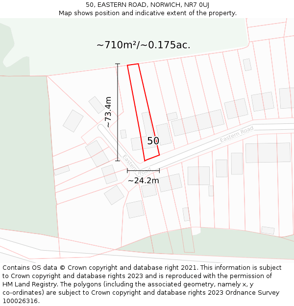 50, EASTERN ROAD, NORWICH, NR7 0UJ: Plot and title map