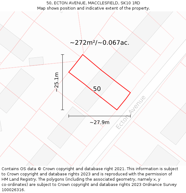 50, ECTON AVENUE, MACCLESFIELD, SK10 1RD: Plot and title map