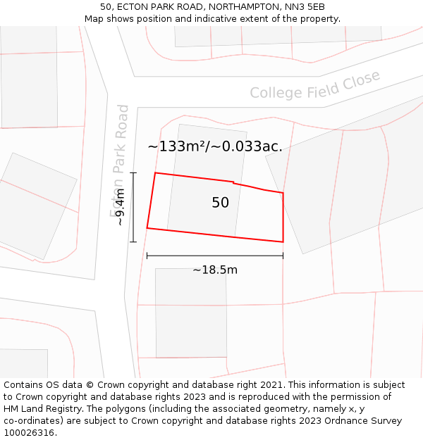 50, ECTON PARK ROAD, NORTHAMPTON, NN3 5EB: Plot and title map