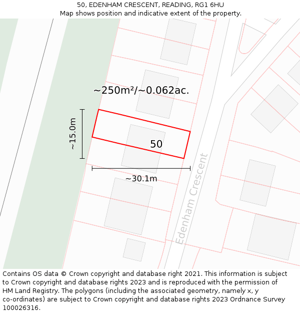 50, EDENHAM CRESCENT, READING, RG1 6HU: Plot and title map