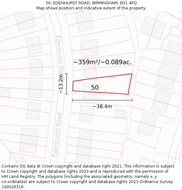 50, EDENHURST ROAD, BIRMINGHAM, B31 4PQ: Plot and title map