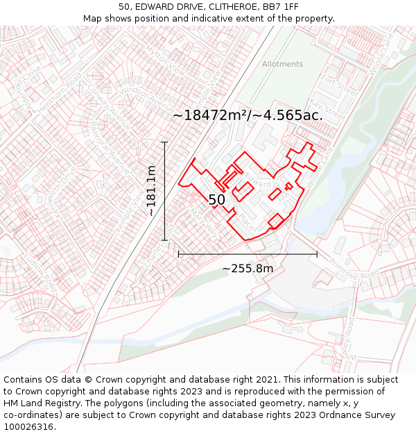 50, EDWARD DRIVE, CLITHEROE, BB7 1FF: Plot and title map