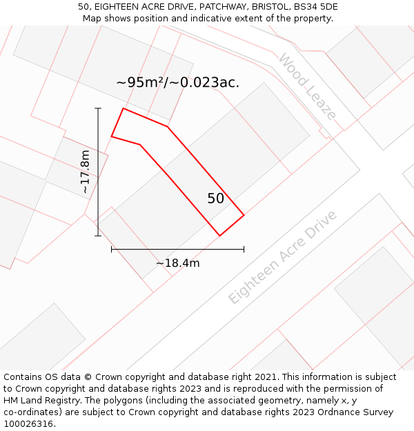 50, EIGHTEEN ACRE DRIVE, PATCHWAY, BRISTOL, BS34 5DE: Plot and title map